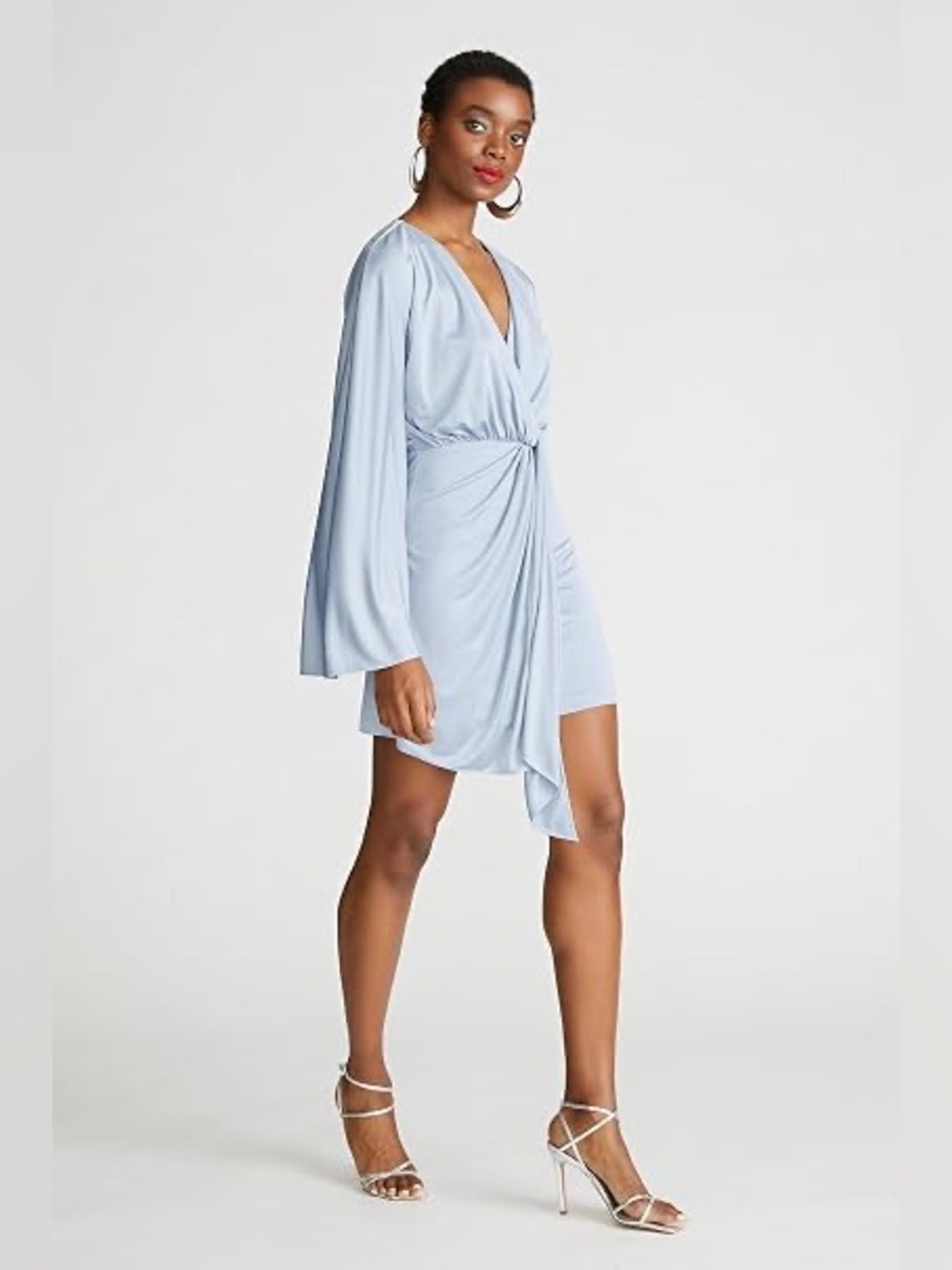 Halston Heritage Pale Blue Wrap-Style Mini Dress